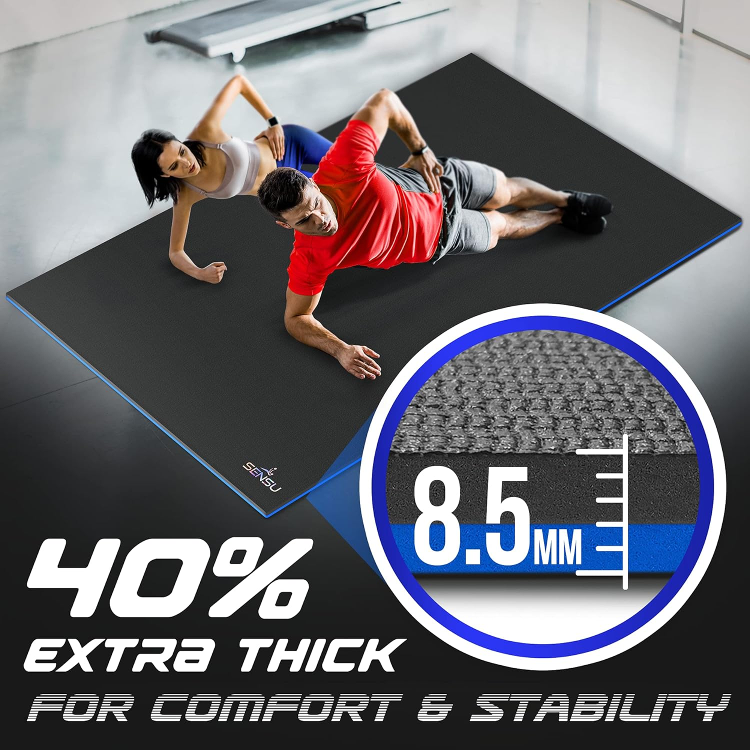 Sensu Large Exercise Mat &ndash; 7' X 5' X 8.5Mm Extra Thick &ndash; Durable and Shoe-Friendly Workout Mat for Home Gym &ndash; Non-Slip Fitness Mat for Strength Training, Stretching, Cardio, and Balance Exercises image number 4