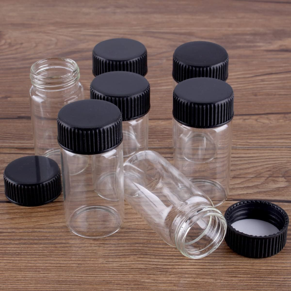24 Pieces 25Ml Transparent Glass Bottles with Black Plastic Screw Cap Tiny Jar Vials Art DIY Craft Gift image number 5