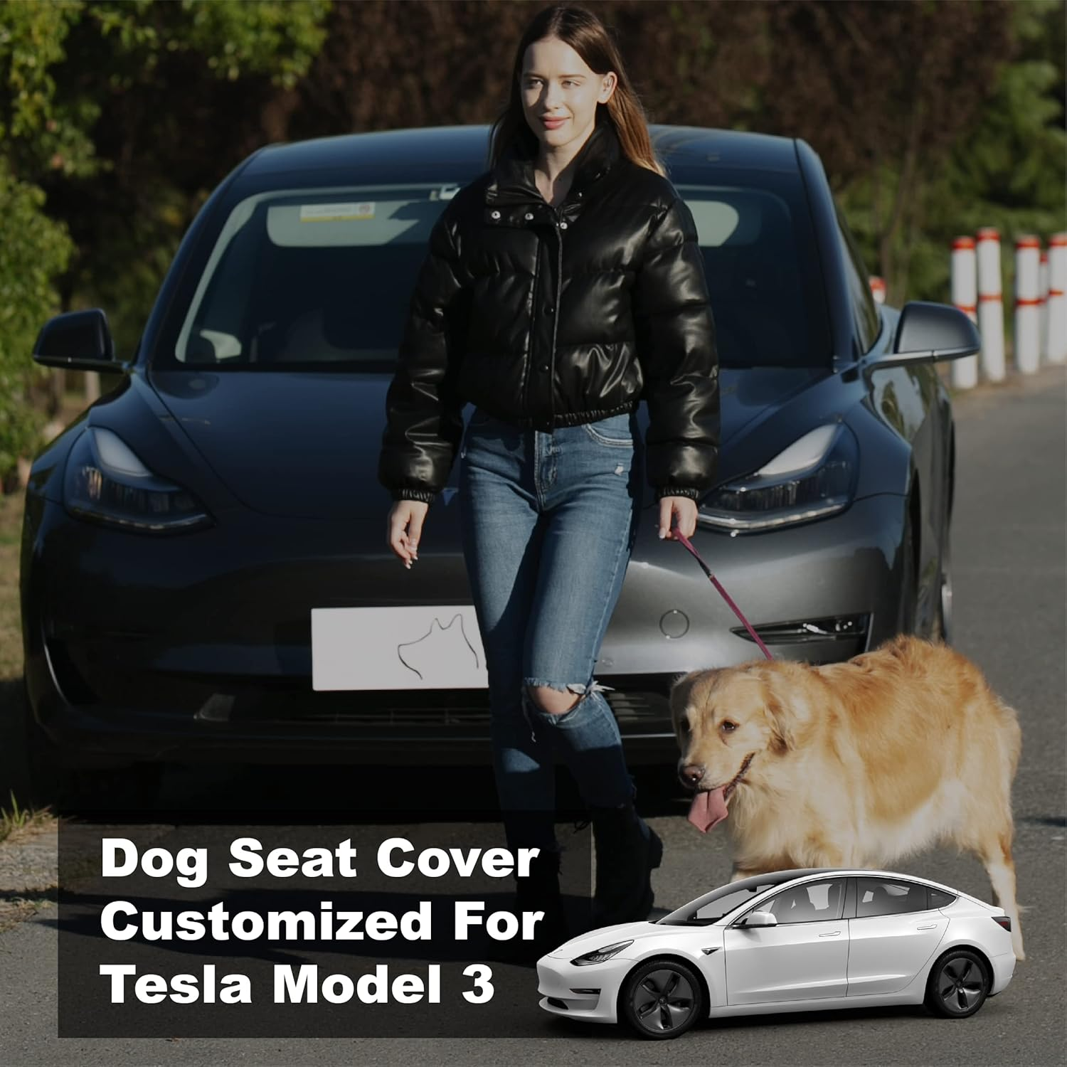 Meginc Dog Seat Covers for Back Seat, Dog Car Seat for Tesla Model 3, 100% Waterproof Pet Seat Cover Protects from Scratches, Scuffs, Dog Hammock for Tesla with Mesh Window & Headrest Protection image number 6