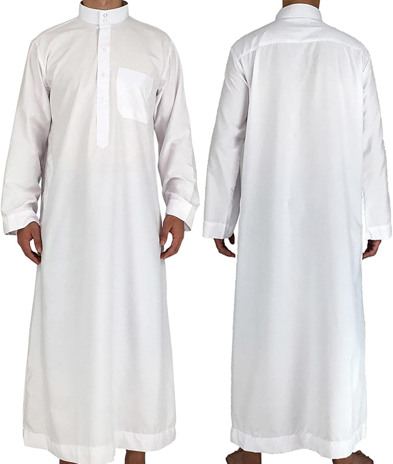Men'Clothing Thobe - Men'S Casual Solid Saudi Arabic Thobe,Crew Stand Collar Kaftan Robe with Button for Beach,