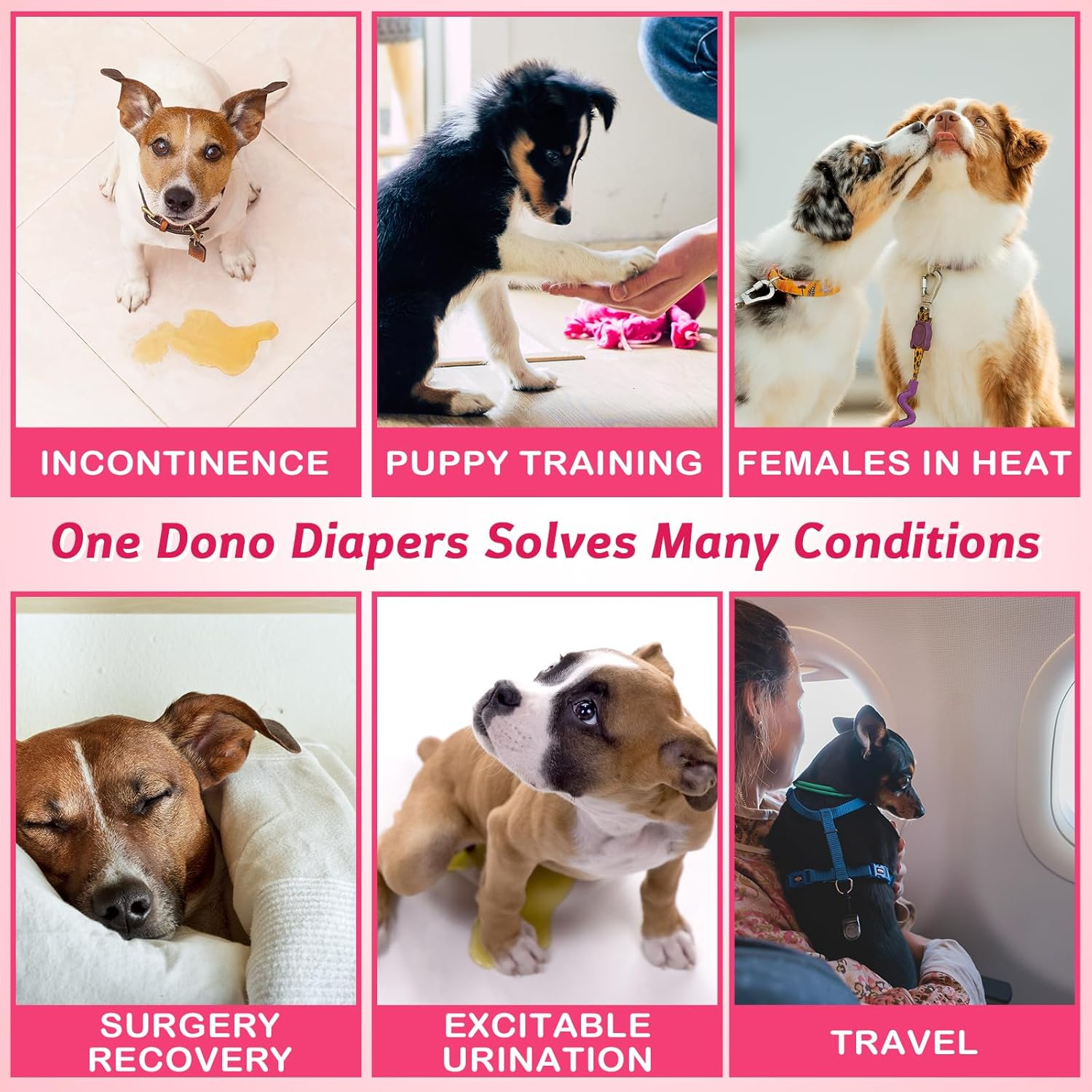 Dono Dog Nappies Female - 14Pcs, M Size, Pink, Female Dog Diapers, Super Absorbent & Soft, Urinary Incontinence, Heat Pants image number 3