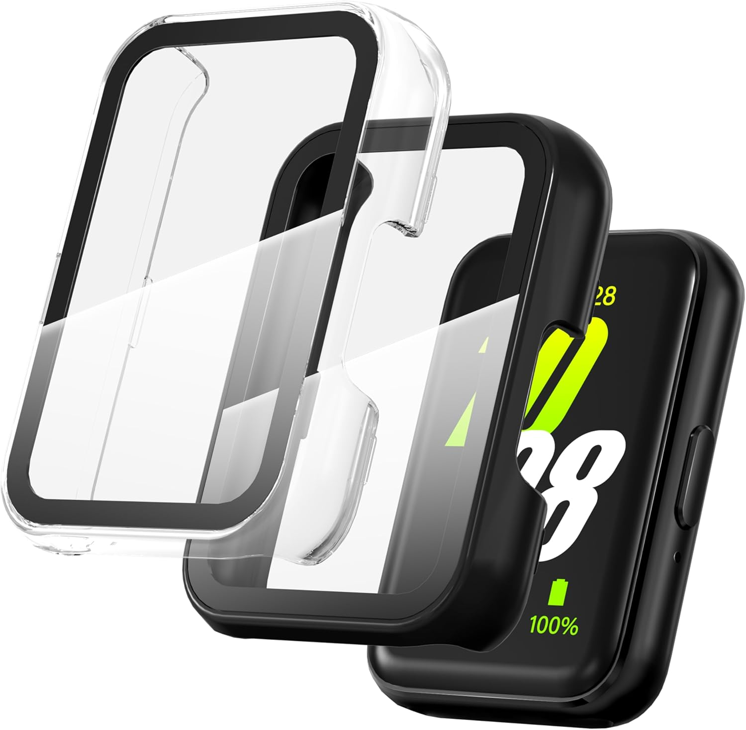 Suoman 2-Pack for Samsung Galaxy Fit3 Screen Protector Case, All-Round Hard PC Anti-Scratch Tempered Glass Cover-Black+Black