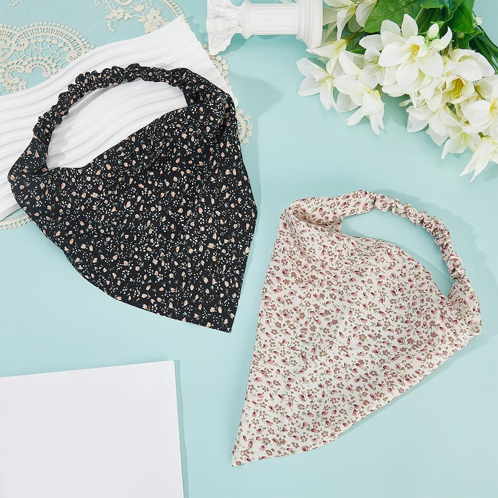 CABODYALS Pack of 2 Floral Bandanas Boho Hair Scarf with Daisy Pattern Headscarf Chiffon Summer Vintage Fabric Elastic Triangular Headbands for Women Bridesmaids Weddings Styling Dress Party image number 4
