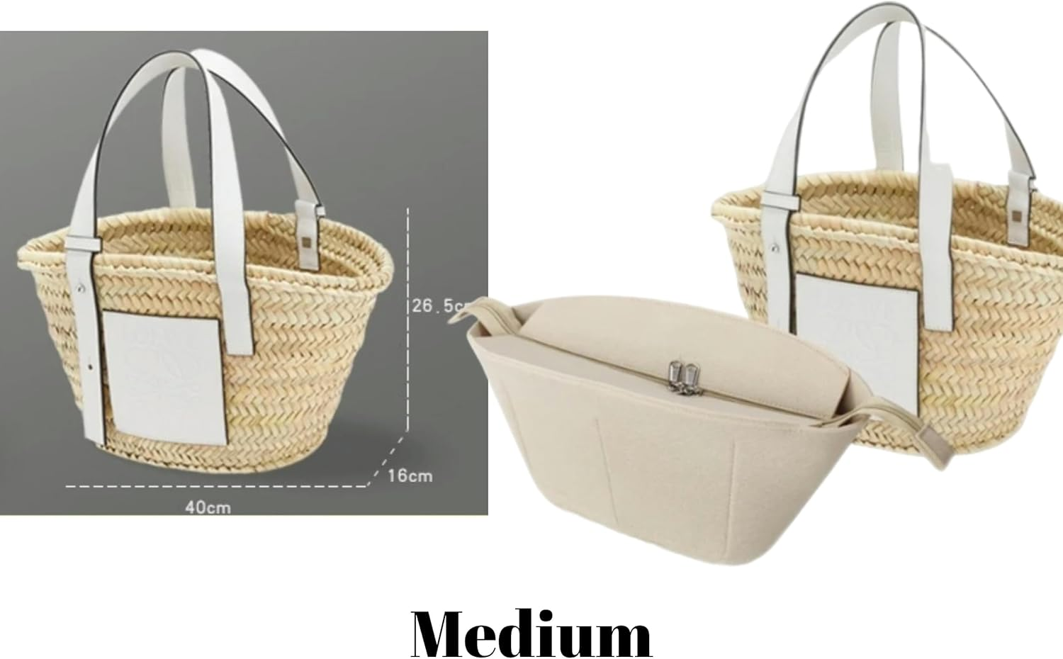 Xoppia Bag Organizer Compatible with Loewe Classic Raffia Basket Bag Felt Insert Liner for Women Tote Handbag. (Style A, Medium) image number 5