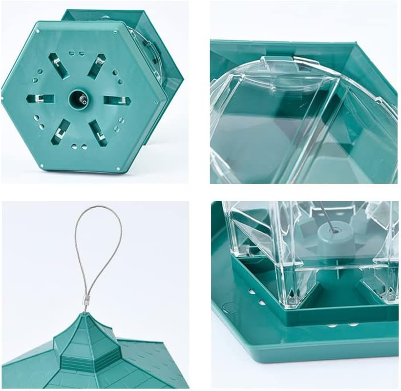 AIMALL Garden Hanging Wild Bird Feeder Birds Gazebo Shape Container Waterproof Outdoor, 9X8 In, Sturdy Plastic, Easy Fill/Clean, Green and Transparent - Green image number 5