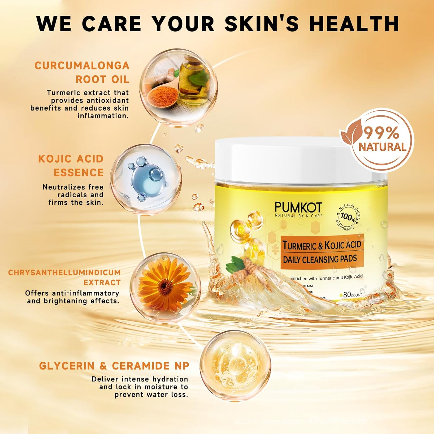 Turmeric Kojic Acid Cleansing Pads, Turmeric Face Scrub Pads Enriched with Kojic Acid, 80PCS image number 6