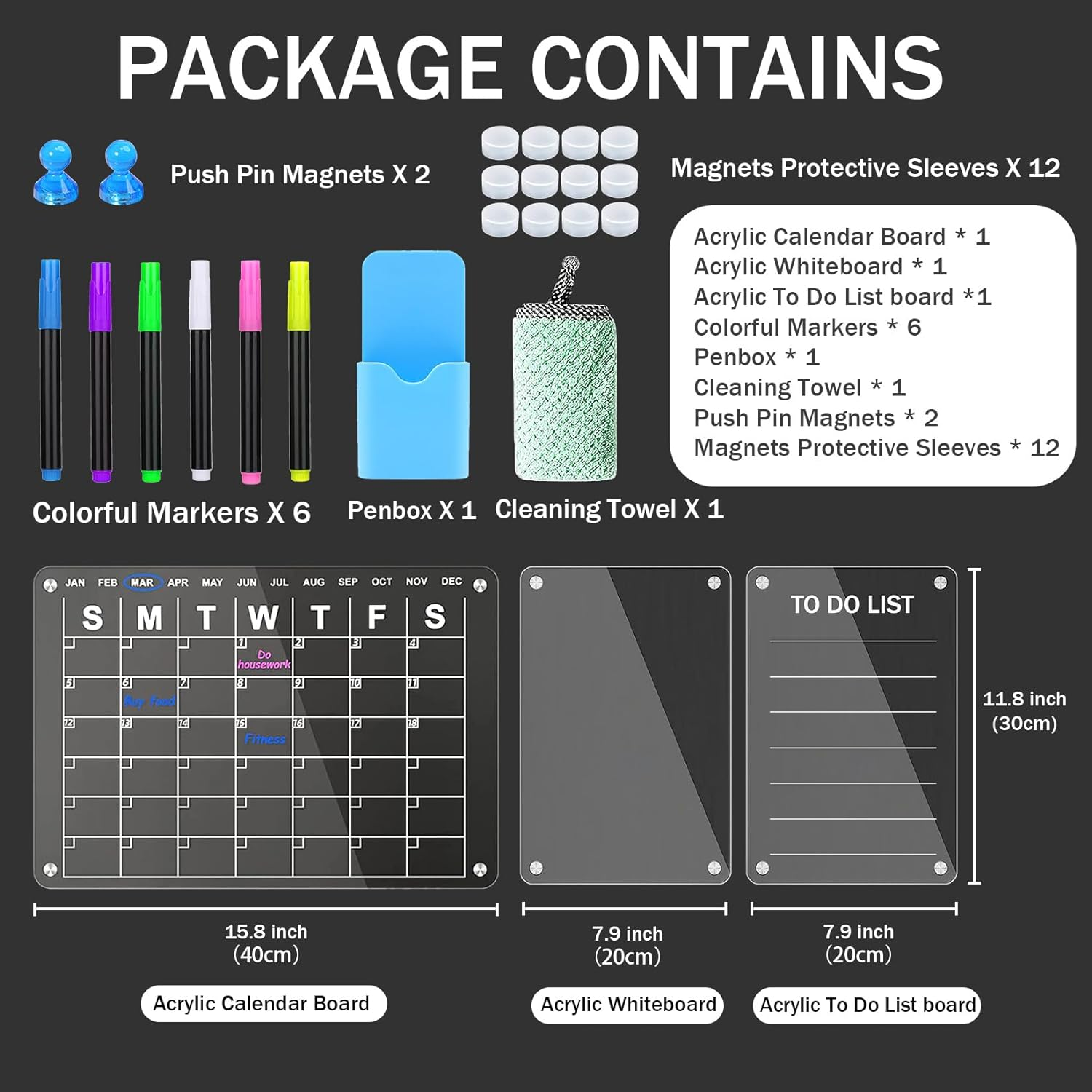 Acrylic Magnetic Fridge Calendar 3PCS Clear Monthly and Weekly Calendar for Fridge Reusable Organiser Board