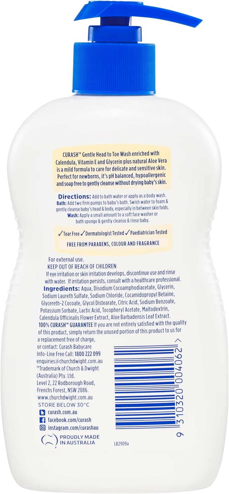 Curash Bath Time Pack - 1X Gentle Shampoo & Conditioner (400Ml) + 1X Head to Toe Wash (400Ml+ 1X Simply Water Wipes (80 Pk) | Safe & Hypoallergenic for Sensitive Skin | Ideal for Newborns & Toddlers image number 6