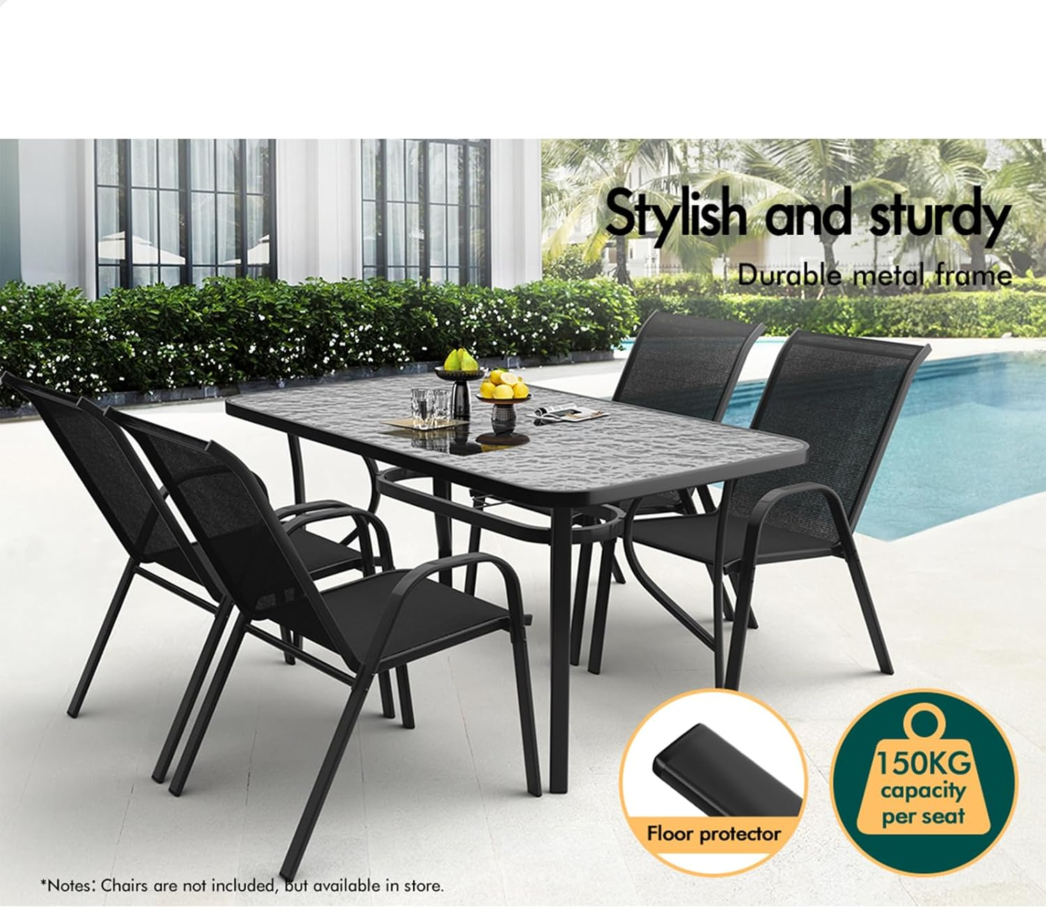 ALFORDSON Outdoor Dining Table Rectangle, Garden Patio Furniture with Patio Desk for Outdoor Chairs, Indoor Bar Table for Patio, Garden, Lawn, Balcony and Swimming Pool Side, 140 * 80 * 70Cm, Black image number 6