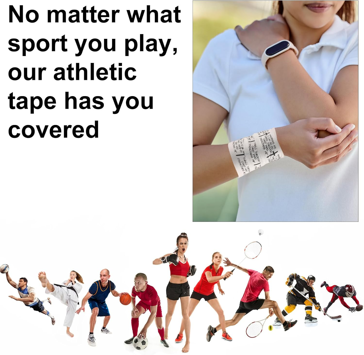 2Pcs Cross Athletic Tape, 2In X 23Ft Breathable Sports Tape for Baseball Soccer Boxing Football Christian Bible Verse Athlete Wrist Wrap for Religious Stability & Performance image number 1