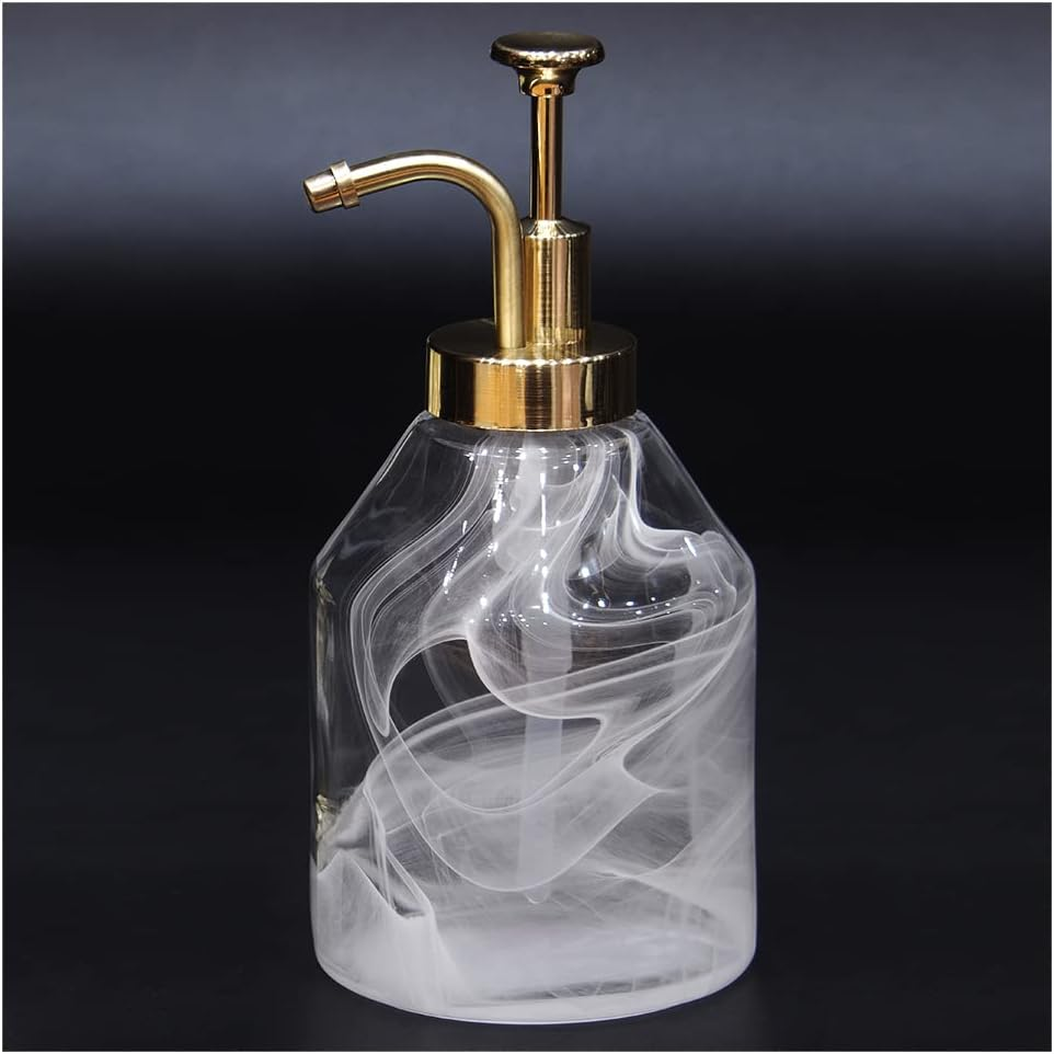 Glass Soap Dispenser Set, Hand Soap Dispenser and Dish Soap Dispenser, Soap Dispenser with Gold Soap Pump,Decorative Soap Dispenser for Bathroom & Kitchen Rustic Home Decor (Moire)