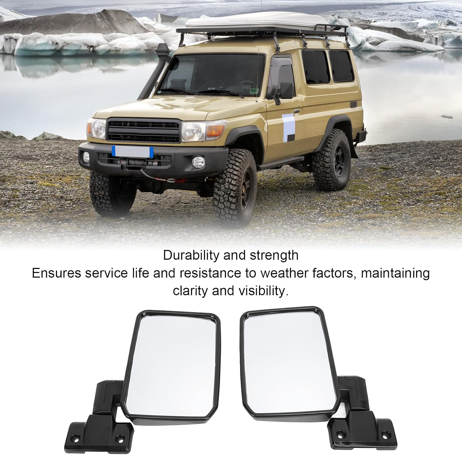 Side View Mirror Replacement, Driver and Passenger Side Door Mirror for Landcruiser 70 75 78 Series 1985‑2013, Driver & Passenger Side Mirror, Left Right Rearview Mirror (Long image number 3