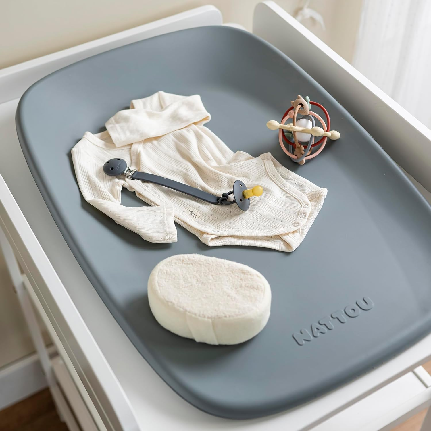 Nattou Soft Foam Padded Luxury Baby Changing Mat, Washable Change Mat, Approx. 50 X 70 Cm, PETA Tested and Vegan, Grey image number 3