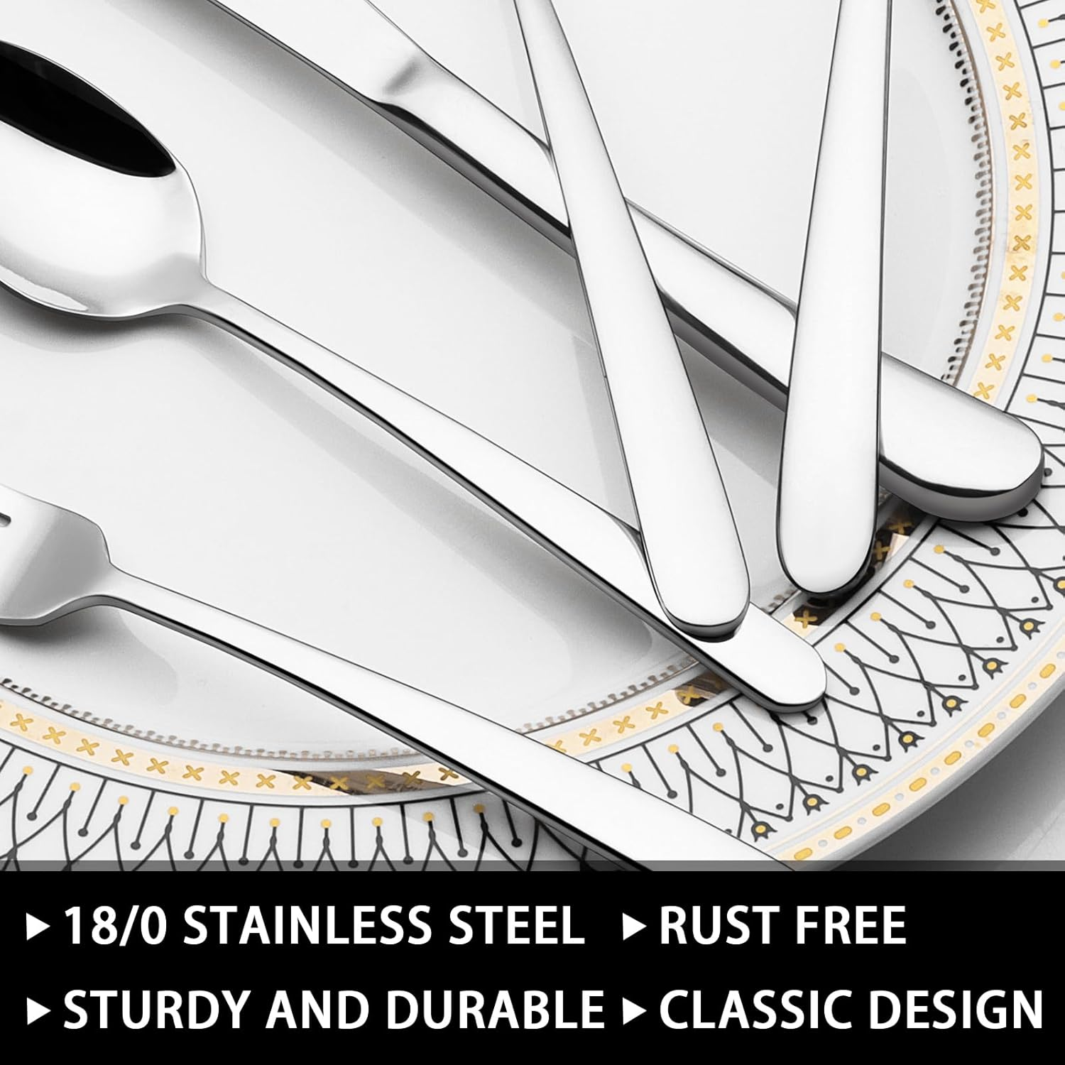 49-Piece Silverware Set with Organizer, Heavy Duty Stainless Steel Flatware for 8, Cutlery Utensil Sets with Steak Knives, Rust-Proof, Mirror Polished, Dishwasher Safe image number 4