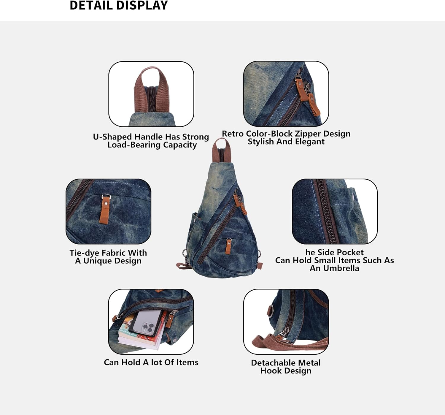 NECTAR YUNBURST Denim Blue & Yellow Canvas Leather Multi-Function Pack - Crossbody Backpack/Shoulder Casual Daypack/Rucksack for Cycling Hiking Travel | Water-Resistant | 40X28X16Cm Unisex