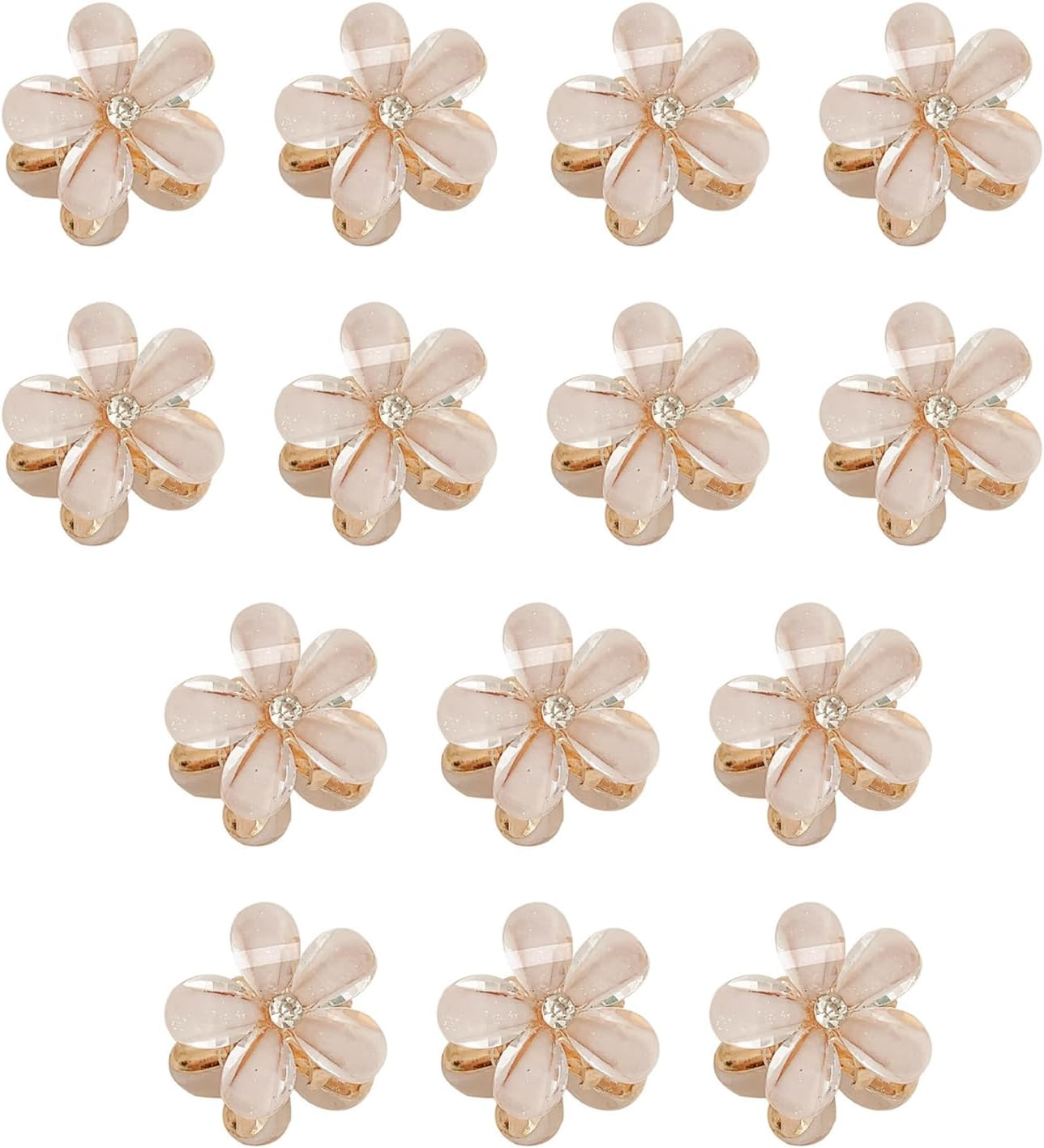 14 Small Flower Shaped Hair Pins, Mini Crystal Hair Pins, Simple and Cute Hair Accessories and Hairstyle Fixing Accessories.
