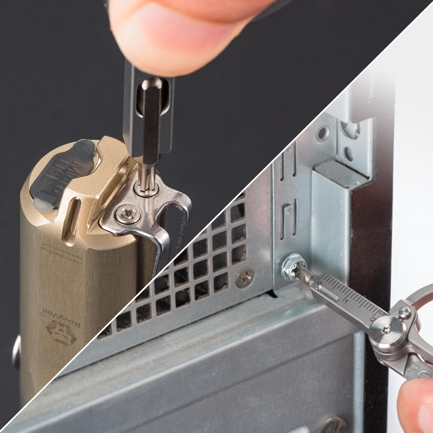 Rovyvon U4 Pro+ Titanium Carabiner Multitool, Small Keychain Carabiner with Hidden Folding Knife and Dual-Bit Screwdriver Set, Multifunctional EDC Gadget for Men, Outdoor Survival, Camping, Daily Use image number 5