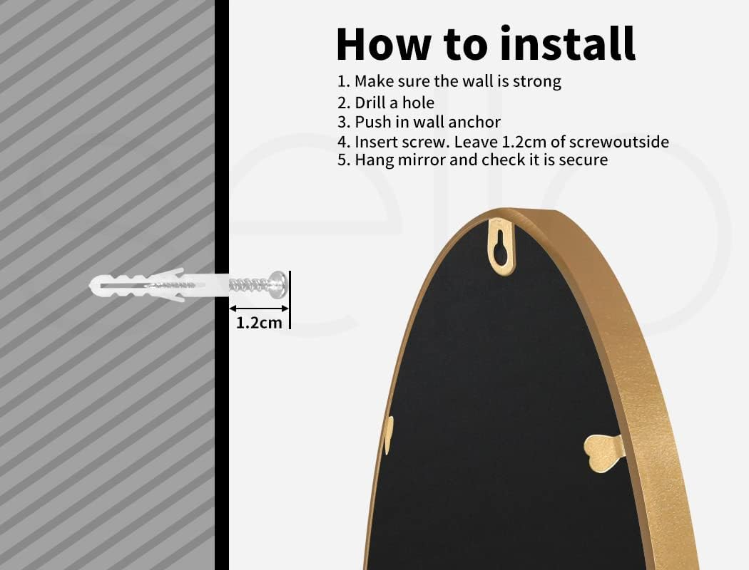 Yezi Home round Wall Mirror Vanity Bedroom Hanging Decor for Bathroom Makeup Shower Room Gold Metal Framed 50CM Dia