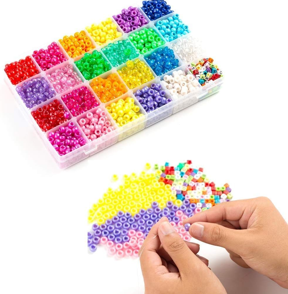 INSCRAFT Pony Beads, 33,00 Pcs 9Mm Pony Beads Set in 23 Colors with Letter Beads, Star Beads and Elastic String for Bracelet Jewelry Making By image number 6