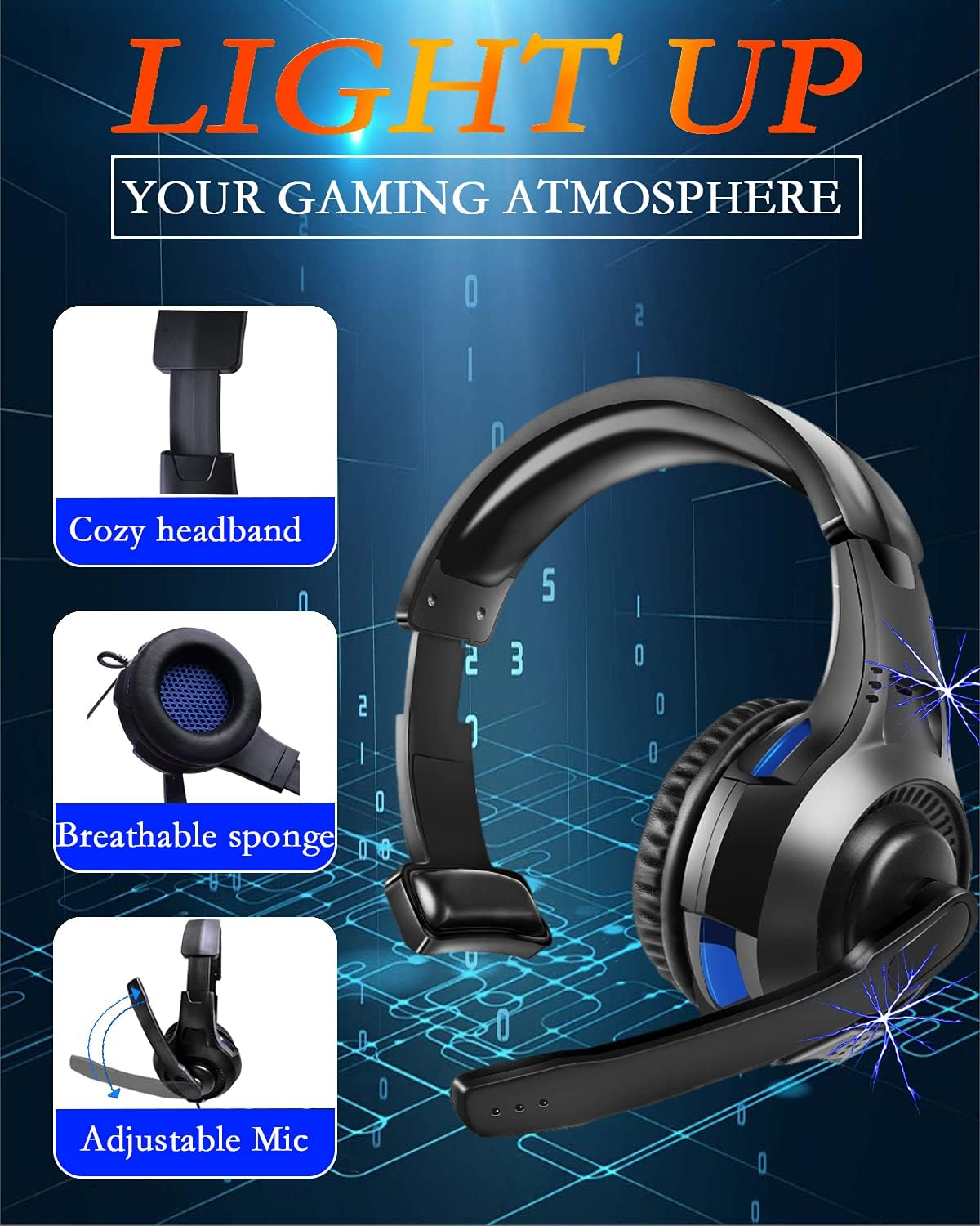 Megadream One Ear Gaming Headset for Ps5/Ps4/Xbox Series S/Xbox Series X, Wired Online Game Unilateral Headset, 50Mm Drivers|Detachable Mic|3.5Mm Headphone Jack for Switch Lite, Xbox One, Laptop/Phone image number 2