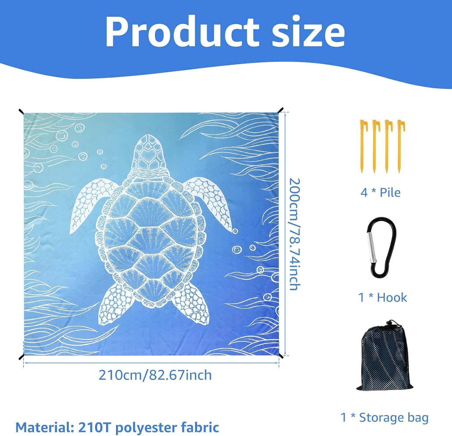 Beach Blanket, 79" X 83" Extra Large Beach Mat for 4-7 Adults, Lightweight Picnic Blanket with 4 Stakes, Waterproof Sandproof Oversized Beach Mat for Beach Outdoor Travel Camping Hiking image number 4