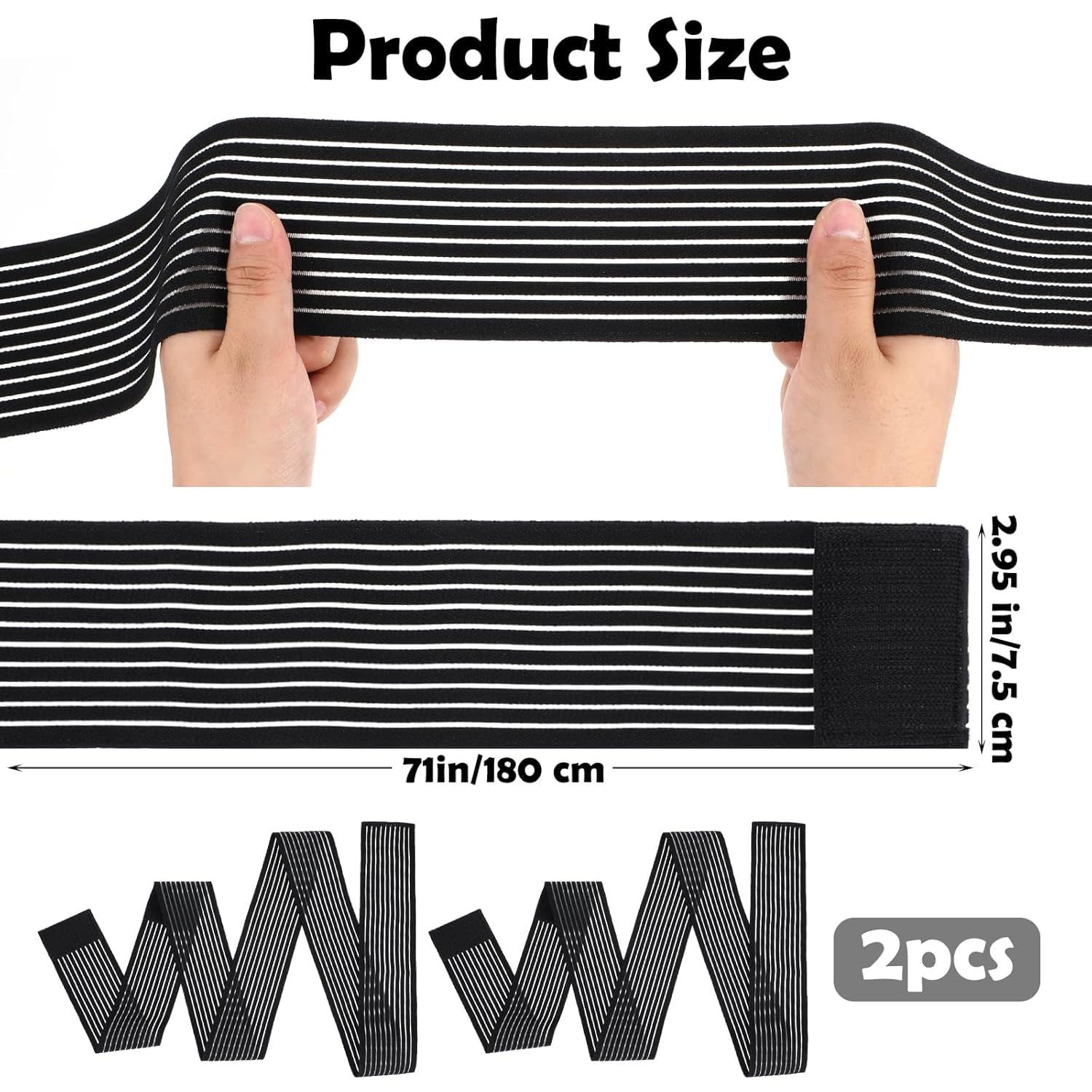 JOWILIN Elastic Knee Wraps, 1 Pair 72'' Extra-Long Compression Bandage Knee Brace, Sport Knee Support for Leg, Gym Workouts, Weightlifting, Squat, for Joint Pain, Stabilising Ligaments for Unisex image number 5