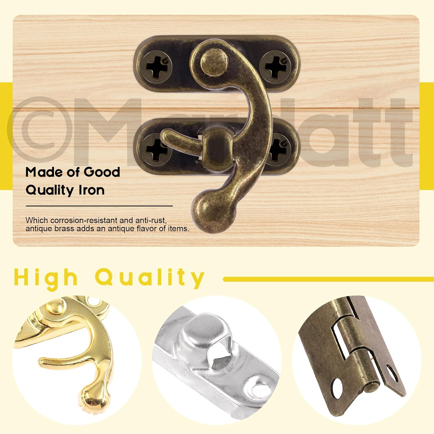 Mardatt 40Pcs Bronze Mini Box Hinges and 20 Sets Antique Right Latch Hook Hasp with 240Pcs Replacement Matching Screws Kit Jewelry Box Hasp Catch Swing Arm Latch for Decorative Cabinet Drawer image number 2