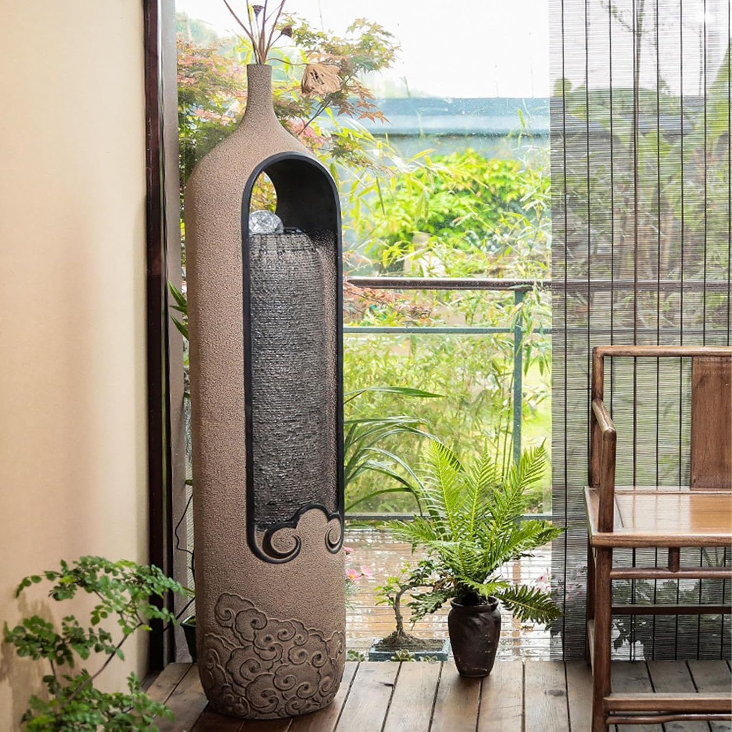 Outdoor Fountain New Chinese Outdoor Fountains and Waterfalls Freestanding Fountain Indoor Fountain-Ball with LED Light for Garden Patio Backyard Porch Balcony Home