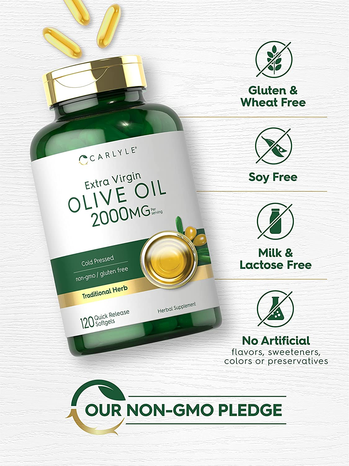 Olive Oil Supplement 2000Mg | 120 Softgels | Cold Pressed Extra Virgin Olive Oil | Non-Gmo, Gluten Free | by Carlyle image number 6