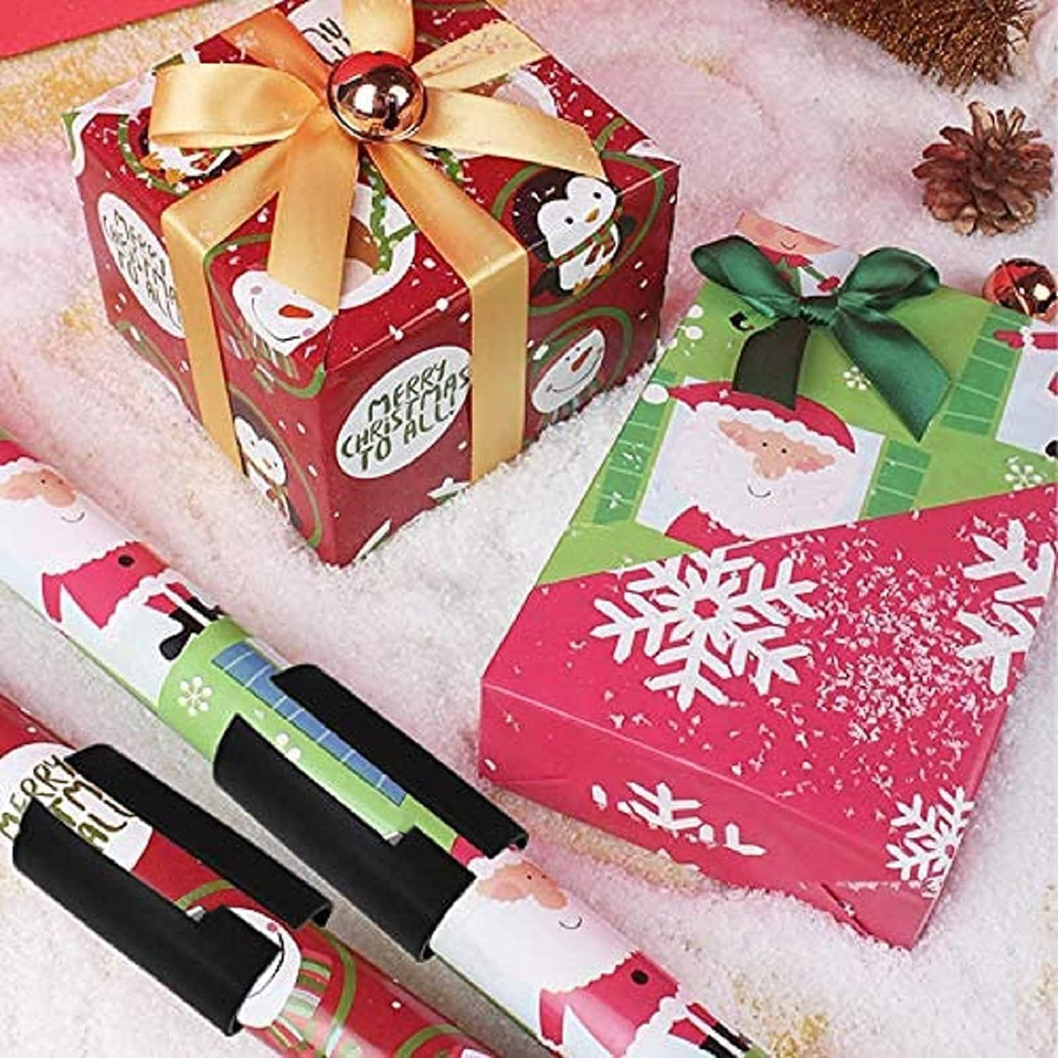 Wrapping Paper Cutter, Gift Wrap Cutter, Portable Sliding Wrapping Paper Roll Cutter Tool, Upgraded Kraft Paper Roll Slitter Cutter, Safer and Easier Cutting - 2 Pack (Red+Green) - Red+Green image number 3