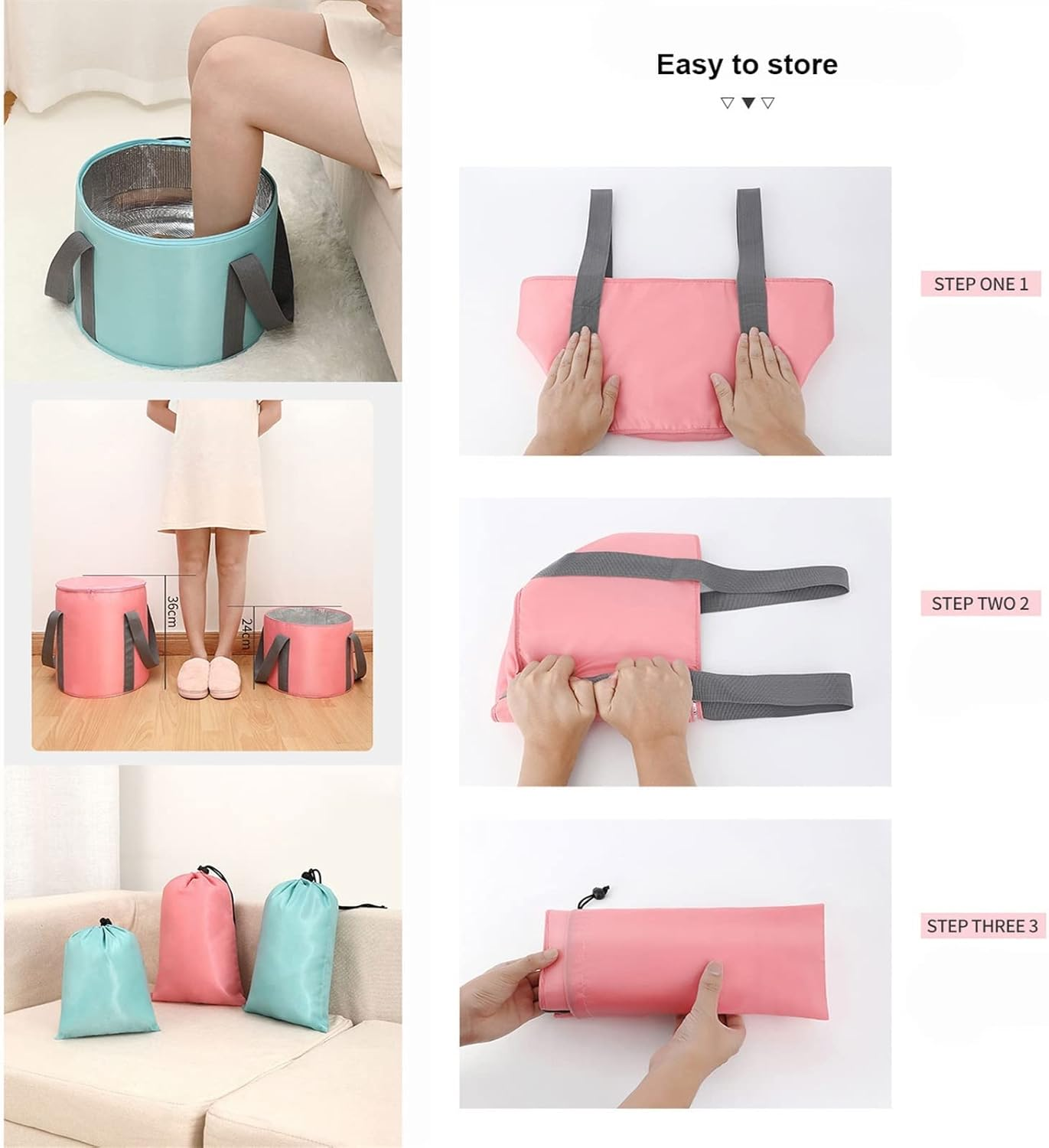 LKYJD Foot Bath Basin Portable Travel Collapsible Foot Basin Folding Foot Bath Tub Storage Bucket Soaking Feet Bucket for Camping Washing (Color : Pink A, Size : 31X36Cm) - Blue A image number 4