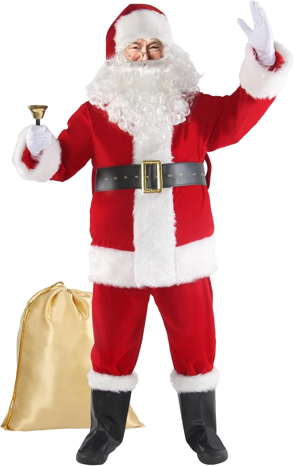 Christmas Santa Claus Costume for Men Adult 11 Pcs Deluxe Velvet Suit Outfit Xmas Santa Holiday Party Cosplay image number 3