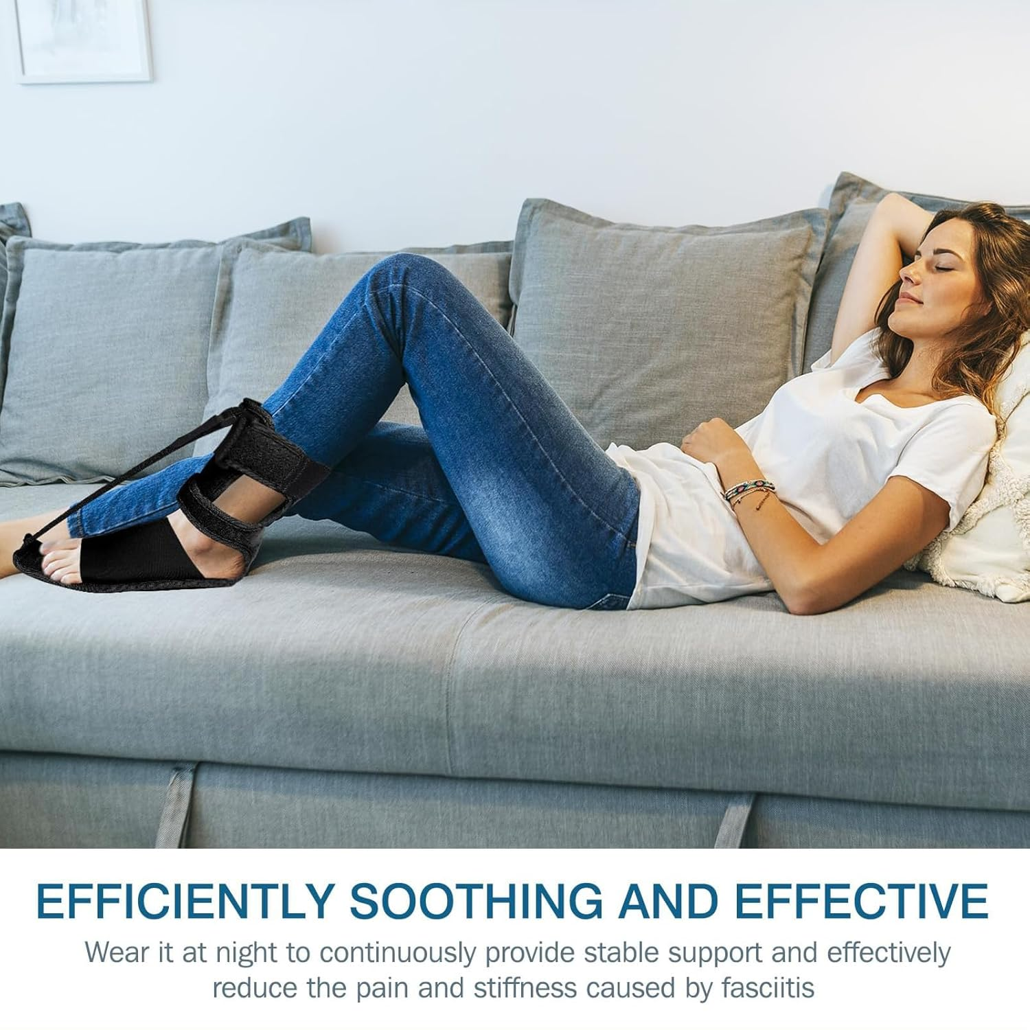 TONGLUO Plantar Fasciitis Night Splint Sock for Pain Relief, Soft & Comfortable Adjustable Foot Brace for Relief Tendonitis, Heel Spur, Foot Drop for Men and Women (Black) image number 4