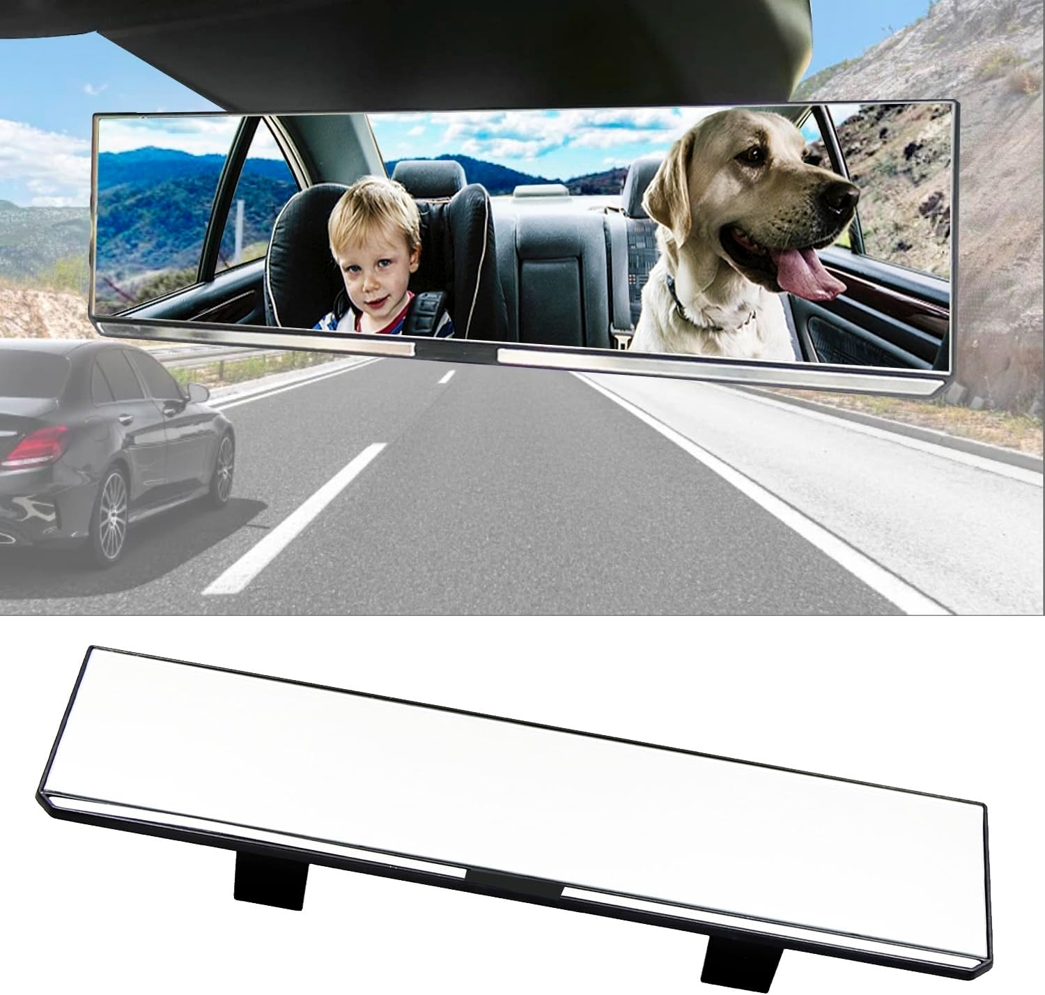 Kitbest Rear View Mirror, 300Mm Wide Angle Rearview Mirror Clip on Car Original Mirror, Flat Panoramic Auto Mirror to Eliminate Blind Spot Effectively for Cars SUV Trucks 300 X 79Mm White image number 4