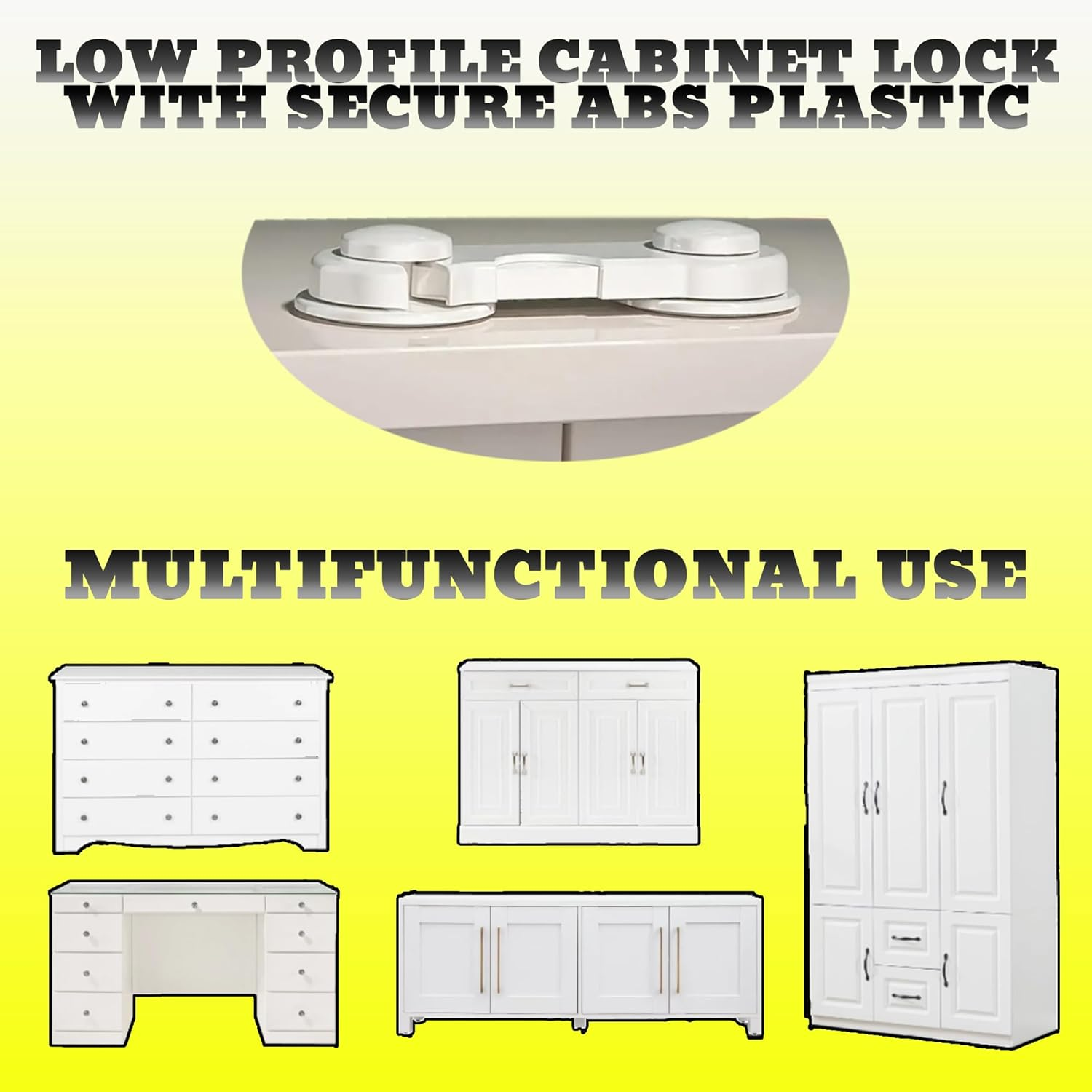 Cabinet Door Locks for Baby Proof and Child Safety, 5 Pack Cabinet Locks with Adhesive for Drawer Cupboards Fridge Closet and Pantry, Childproof Door Latch (Color White - 5 PCS) image number 4