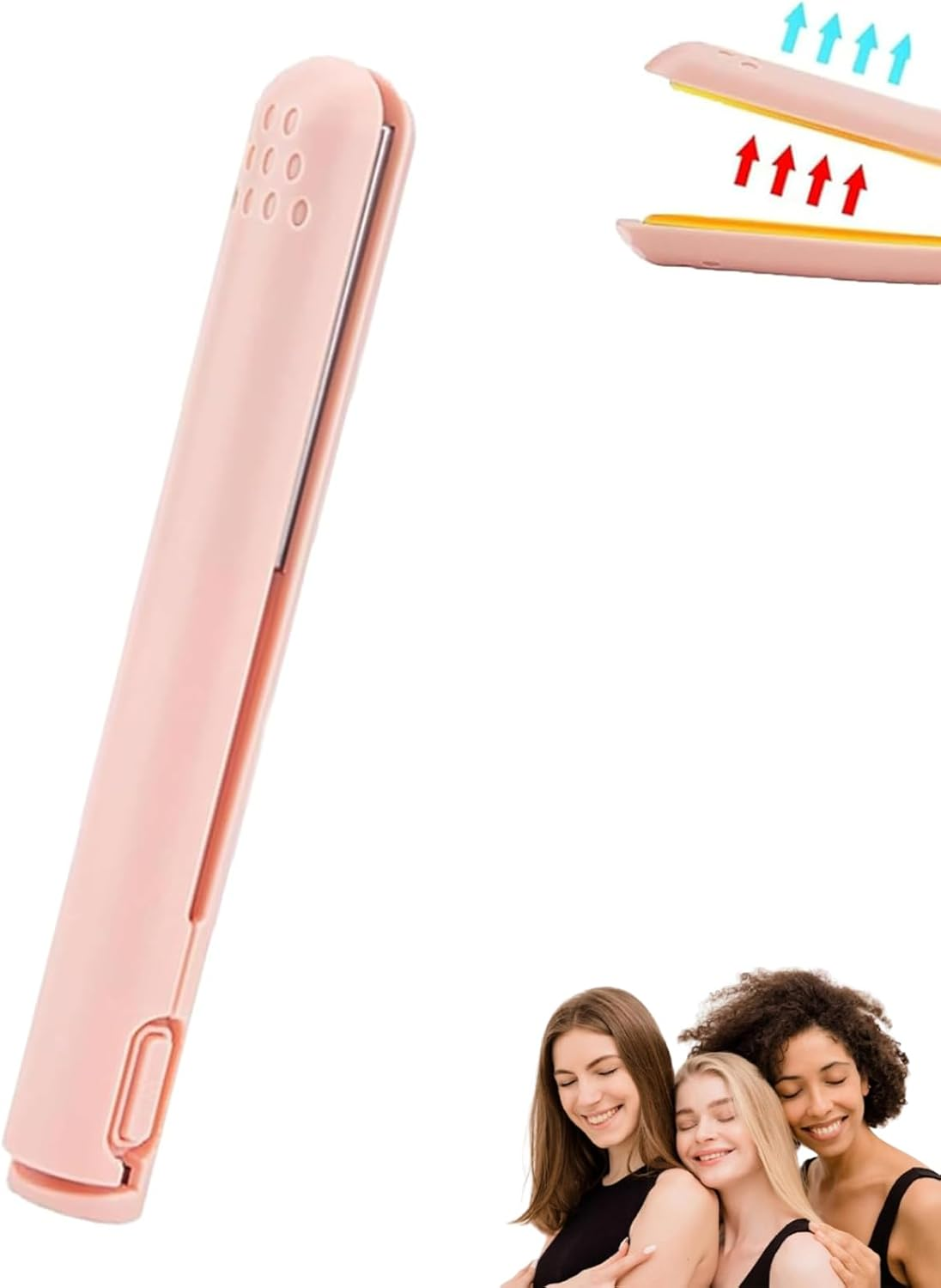 Mini Dual Purpose Curling Iron, 2-In-1 Mini Curling Iron & Hair Straightener, Portable Small Curling Iron for Short Hair, USB Rechargeable (White)