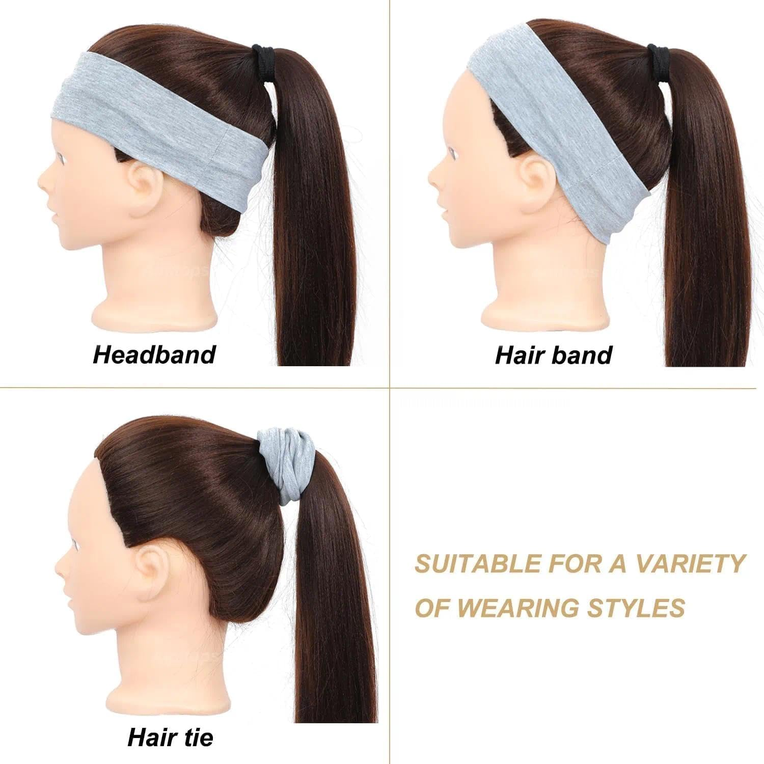 Non-Slip Sweat Absorbing Headband for Women, 9-Pack Wide Cotton Polyester Headbands 8.7X2.4 Inches (22.1X6.1 Cm) for Sports Gym Running Yoga and Makeup(Black,White,Grey) Ermaoo - Colorful image number 4