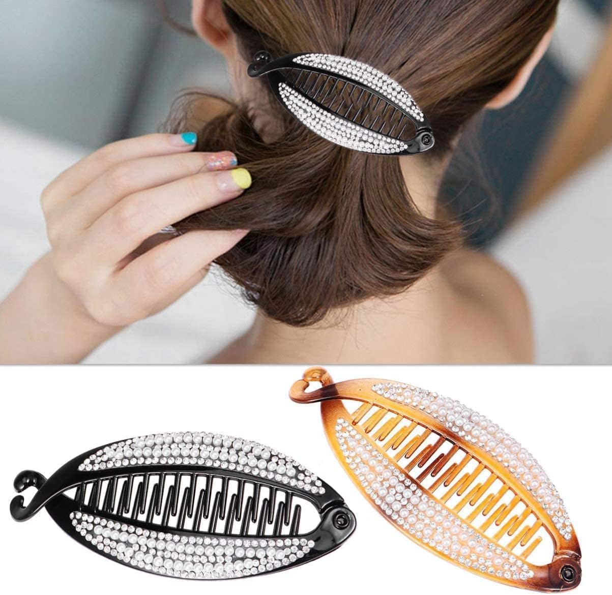 Norhogo Fish Shape Plastic Hair Clamps,Banana Hair Clips with Crystal Banana Clip Fish Shape Rhinestone for Women,Set of 2