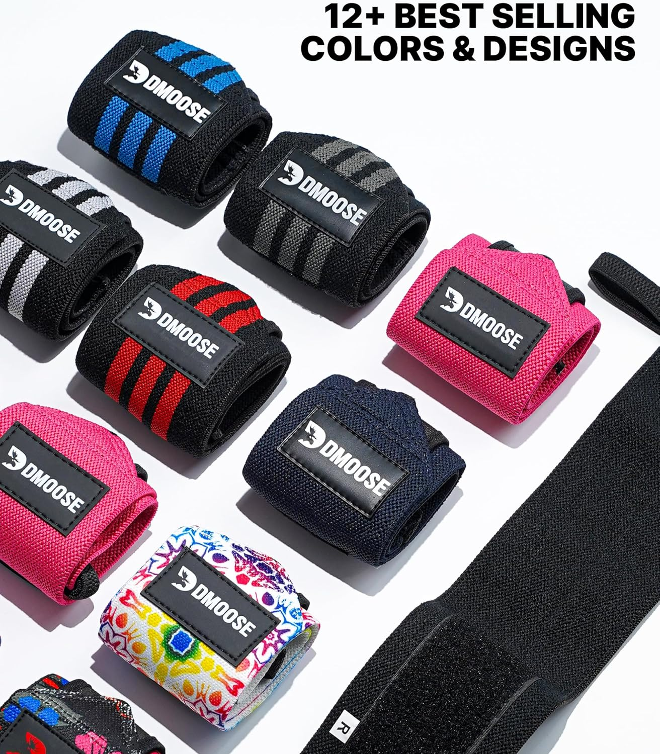 Dmoose Wrist Wraps, Avoid Injury and Maximize Grip with Thumb Loop, 18" or 12" Gym Straps Pair, Wrist Straps for Weightlifting, Powerlifting, Bench Press, Bodybuilding, Deadlift Straps for Men & Women