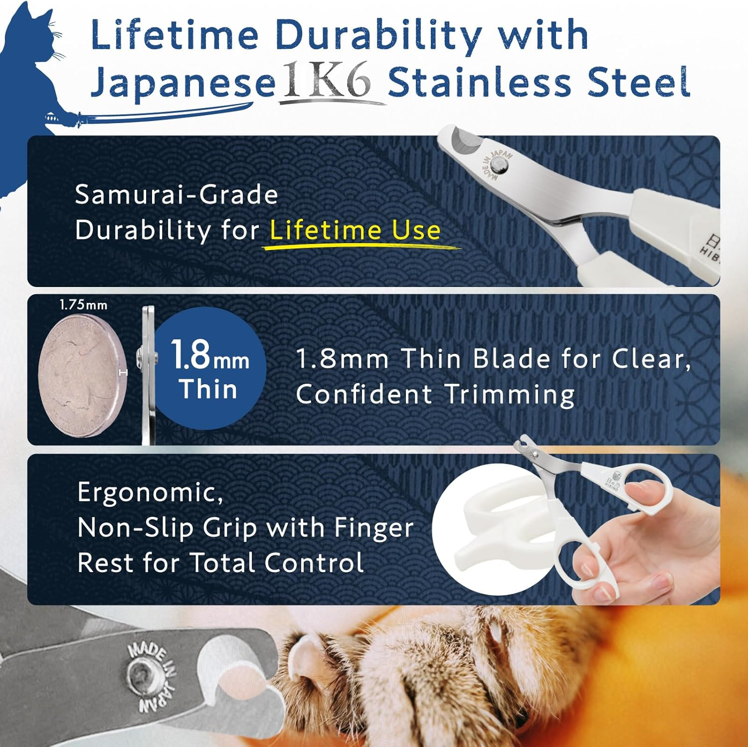 HIBINO Samurai-Grade Cat Nail Clippers | Vet Recommended | Sharper, Quieter & Safer | Precision Blade for Stress-Free Grooming | Non-Slip Grip | Lifetime Durability | Made in Japan image number 6