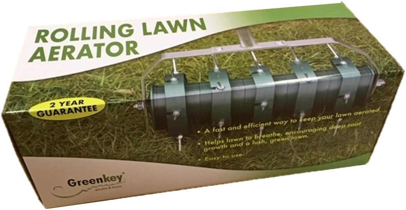 Greenkey Rolling Lawn Aerator, Manual 300Mm Spiked Roller, Green, Mixed Materials, Compact Style image number 1