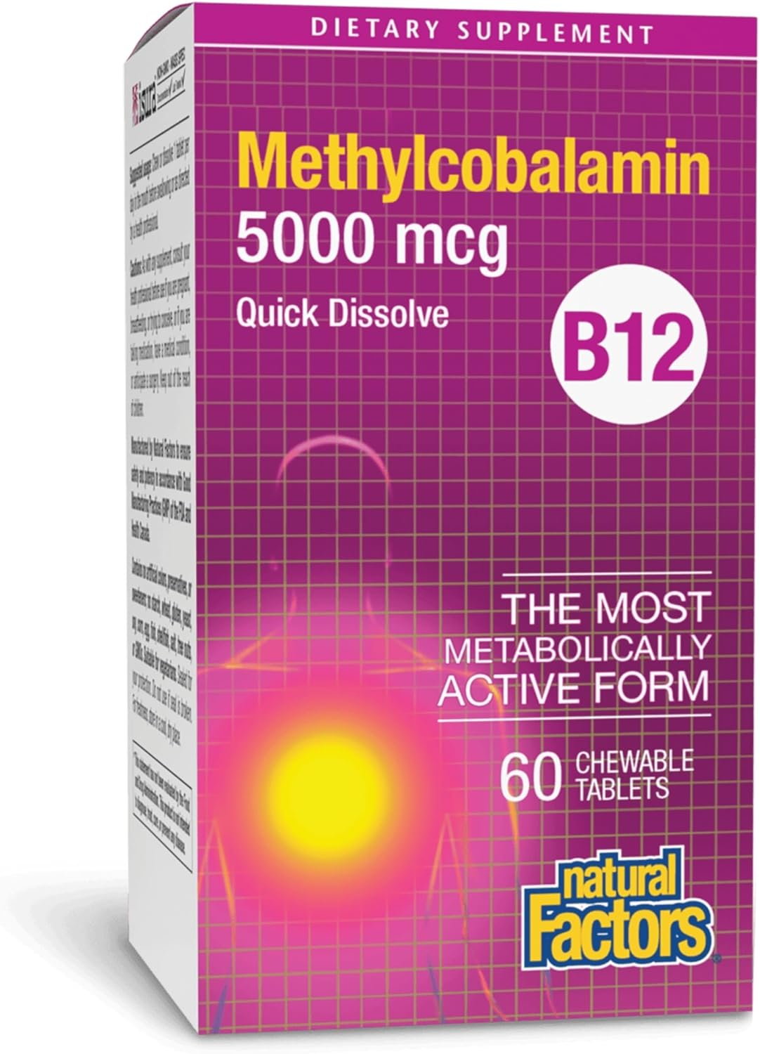 Natural Factors - Vitamin B12 Methylcobalamin 5000Mcg, Support for Nerve Function, Energy Production & Red Blood Cells, 60 Chewable Tablets image number 1