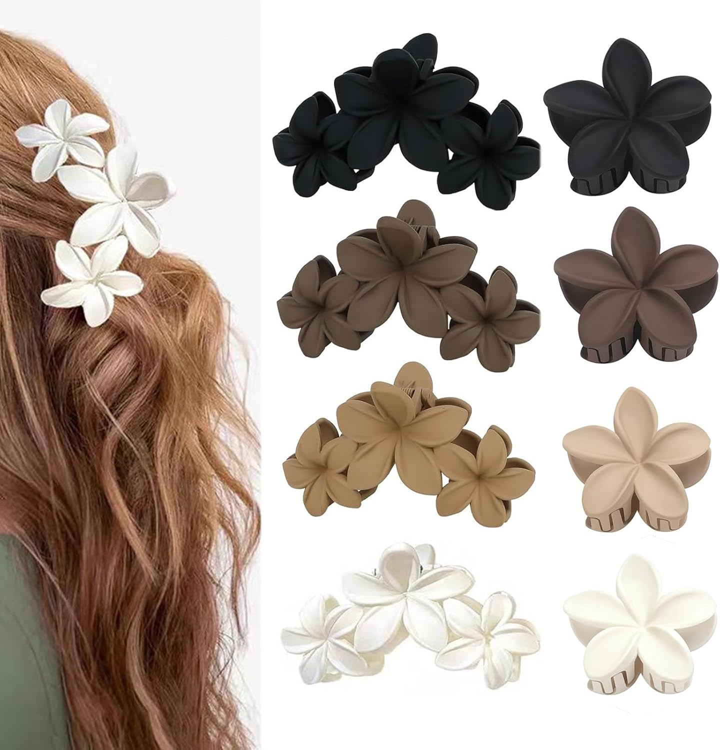 Flower Hair Clips Large Hawaiian Flower Hair Claw Clamp for Women Thin Thick Curly Hair (Large and Small) image number 4