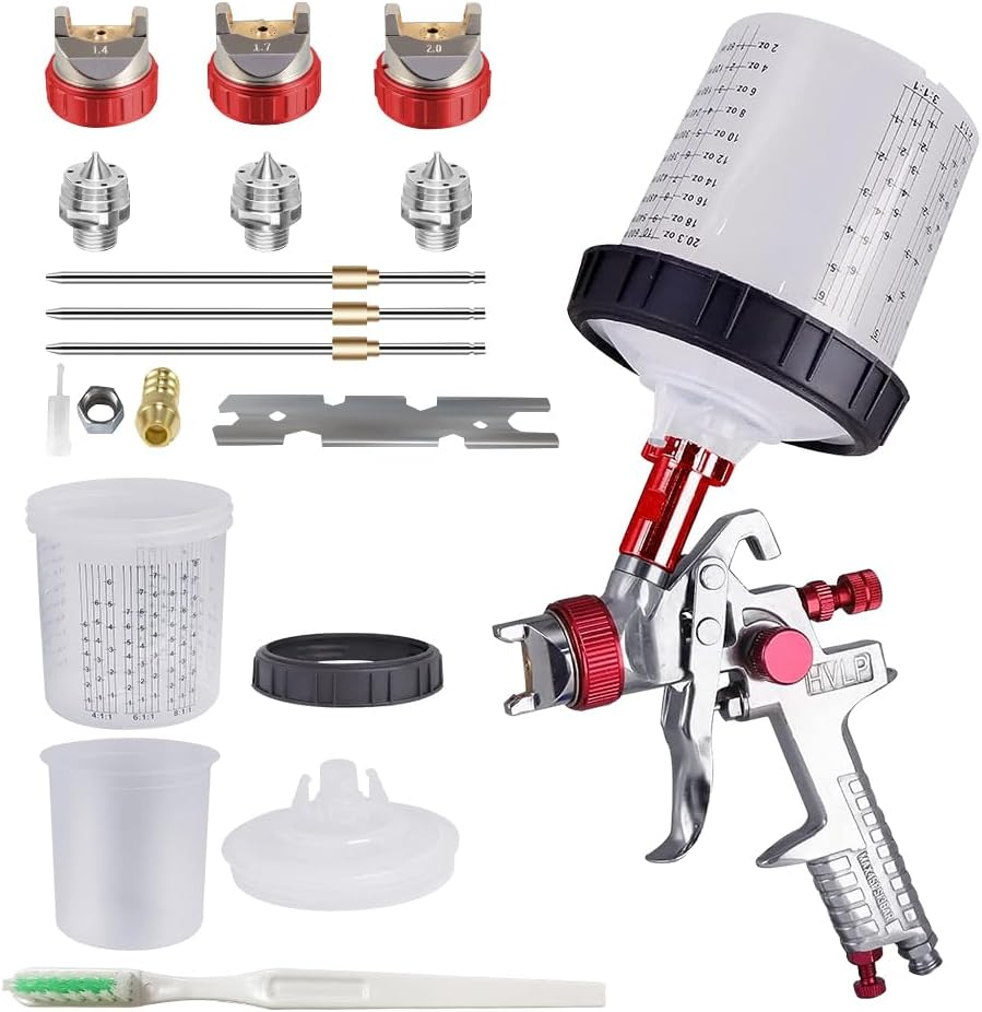 Alston HVLP Air Spray Gun Paint Gun 600CC Gravity Feed Cup Painting Tool with 3 Nozzle 1.4Mm 1.7Mm 2Mm Tips for Wall Fencing Decking Painting image number 3