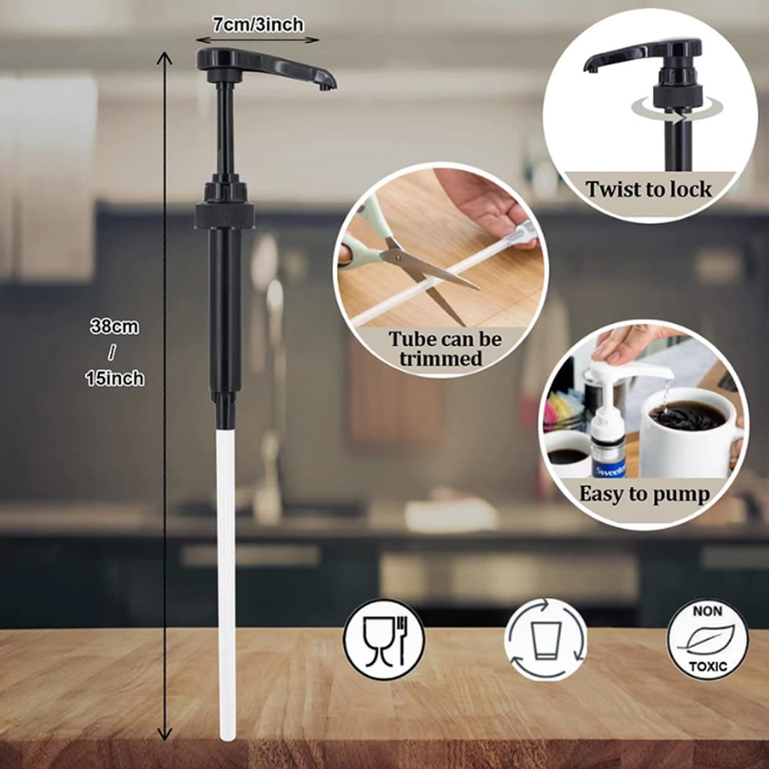 3PCS Coffee Syrup Pump Dispenser for 25.4Oz/750Ml Syrup Bottle No Dripping image number 6