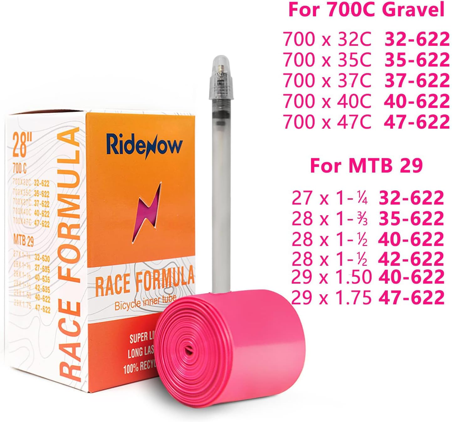 2Pcs Ridenow Bike Inner Tubes 700C X 32-47C TPU 45G Ultralight Bicycle Inner Tube with 45Mm Presta Valves (Include Bike Tube Patch Repair Kit) image number 2