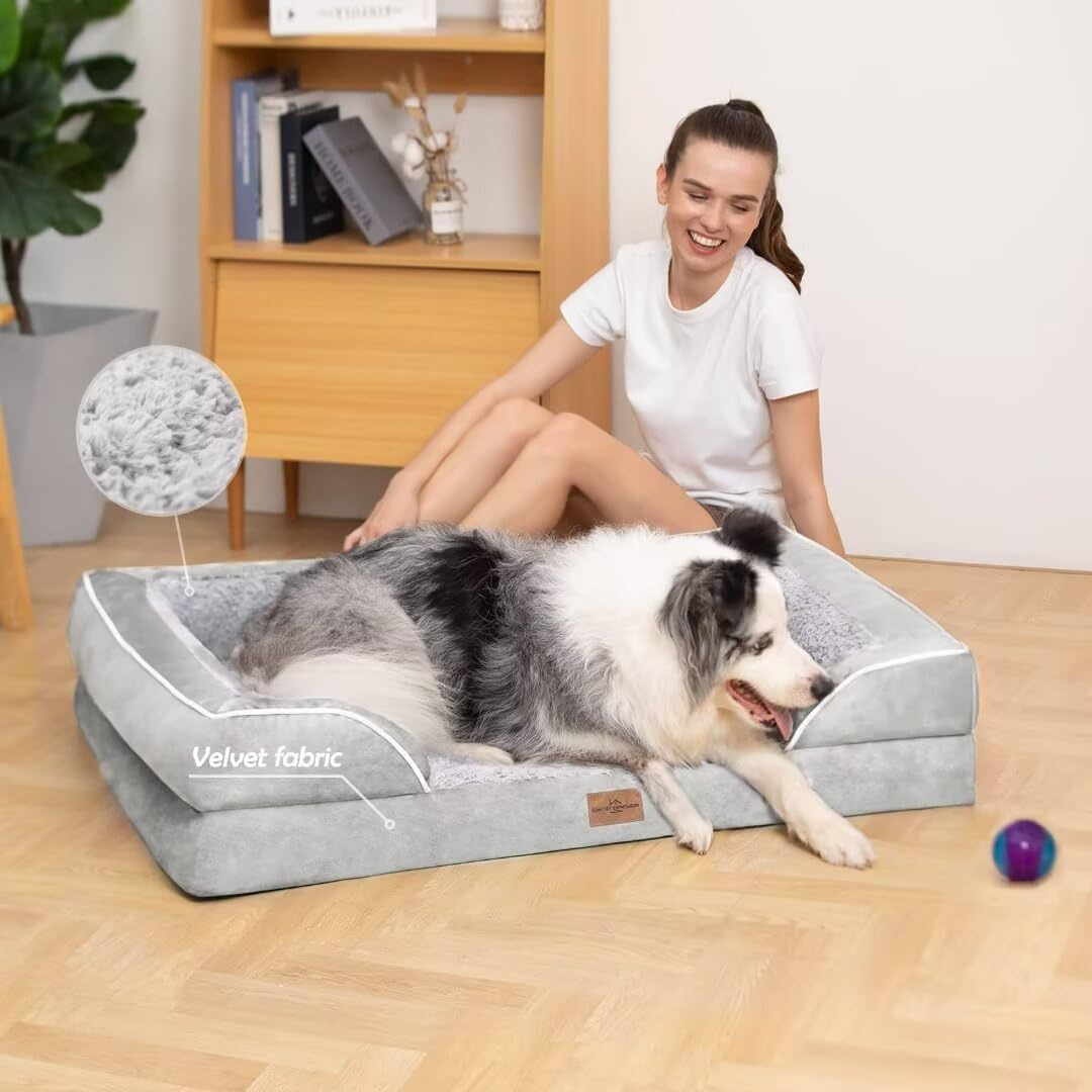 Comfort Expression Dog Bed for Extra Large Dogs, Waterproof Orthopedic Bed, Breed Durable PV Washable Sofa White, with Removable Cover Zipper, Jumbo-45''X35'' image number 3