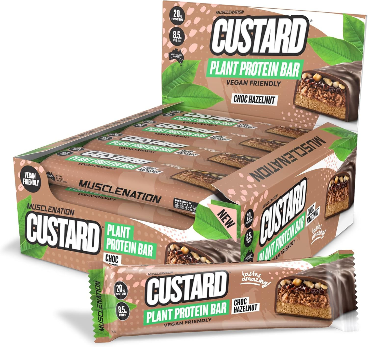 Muscle Nation Choc Hazelnut Custard Plant Protein Bar with Soft Filling: a Flavoursome & Vegan-Friendly Snack 12 X 50G image number 3