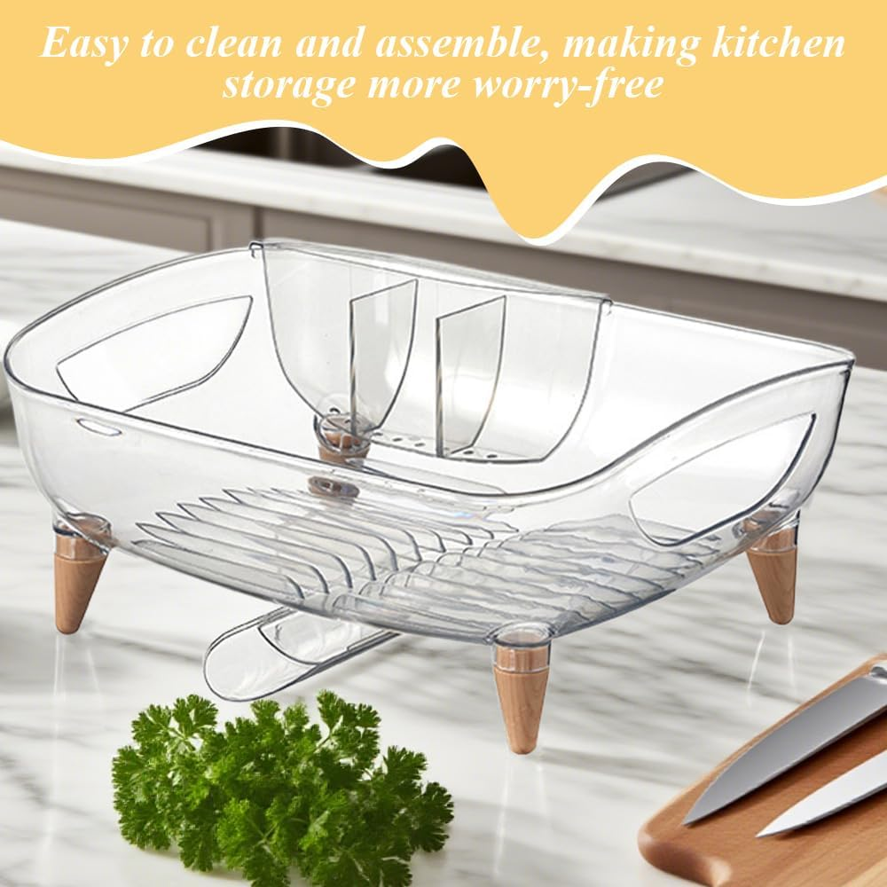 Dish Drying Rack,Dish Drainer,For Kitchen Counter, Kitchen Storage and Organisation,With Turn the Gutter and Handle,Quick Storage, Can Hold Cups, Plates,Chopsticks,Knives and Forks image number 5