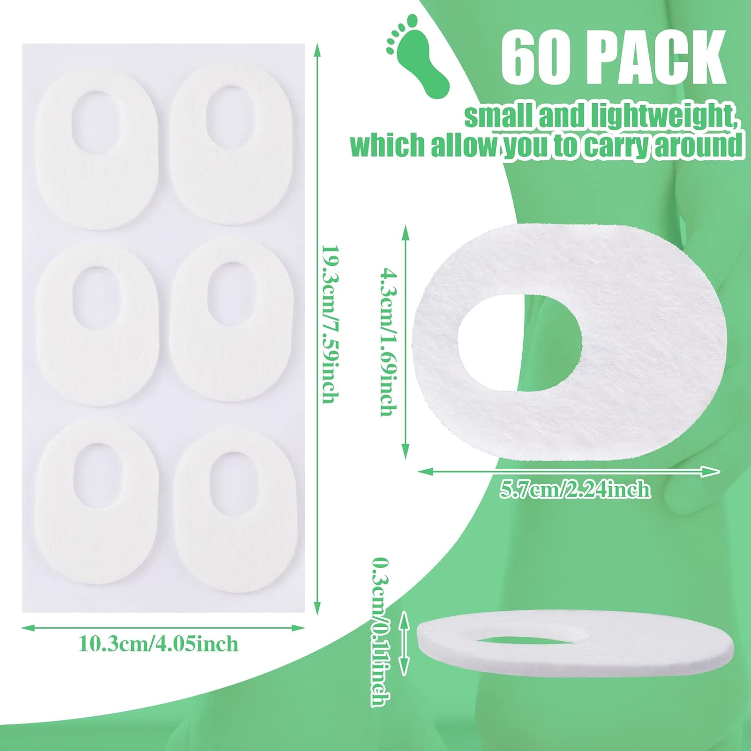 WILLBOND 60 Pcs Soft Felt Callus Oval Shape Corn Pads for Bottom of Foot Adhesive Foot Corn Pads for Men and Women Feet Toes Heel Pain Relief, White image number 6